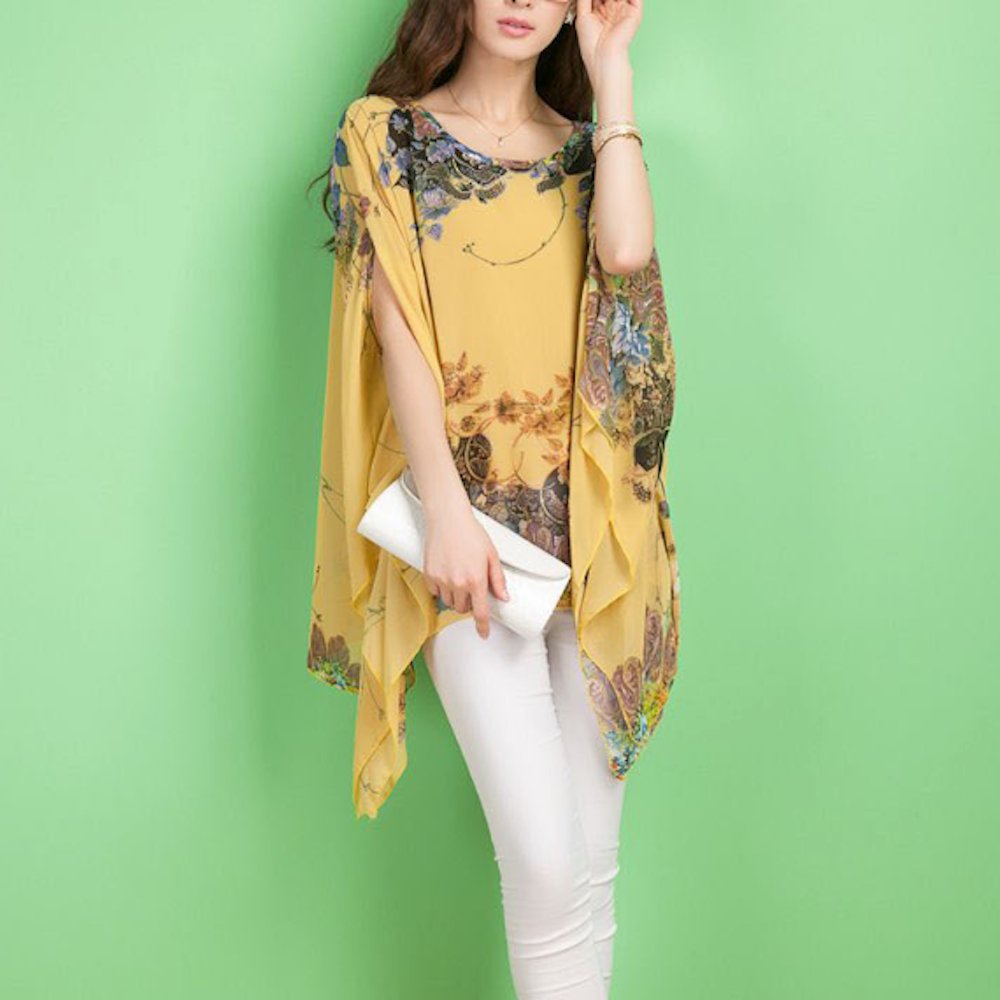 Womens Peony Batwing Chiffon Top - Busy Bee Bazaar