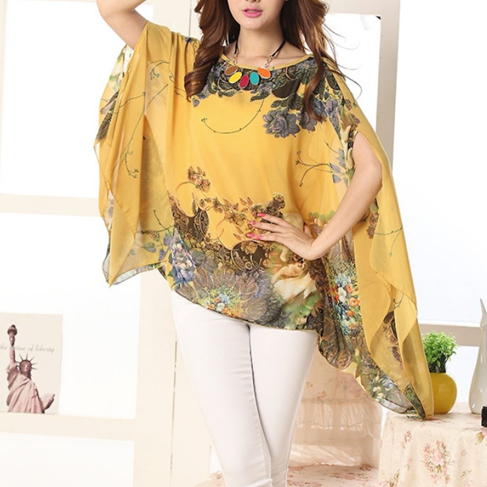 Womens Peony Batwing Chiffon Top - Busy Bee Bazaar