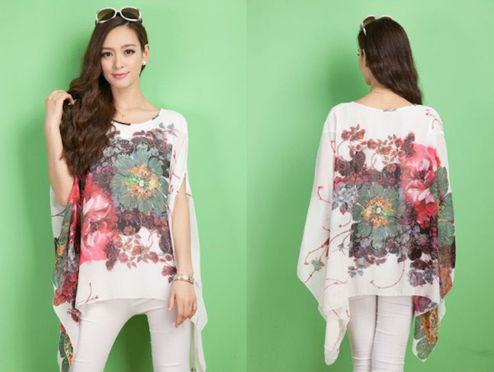 Womens Peony Batwing Chiffon Top - Busy Bee Bazaar