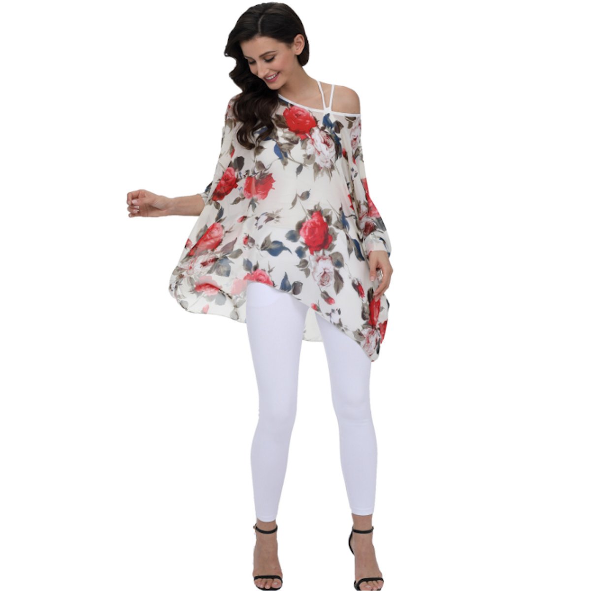 Womens Rose Floral Print Chiffon Top - Busy Bee Bazaar