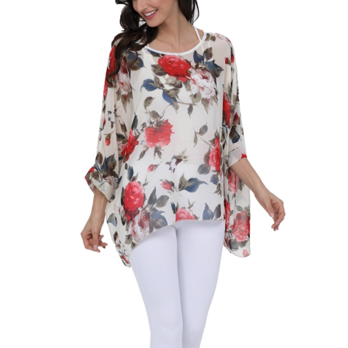 Womens Rose Floral Print Chiffon Top - Busy Bee Bazaar