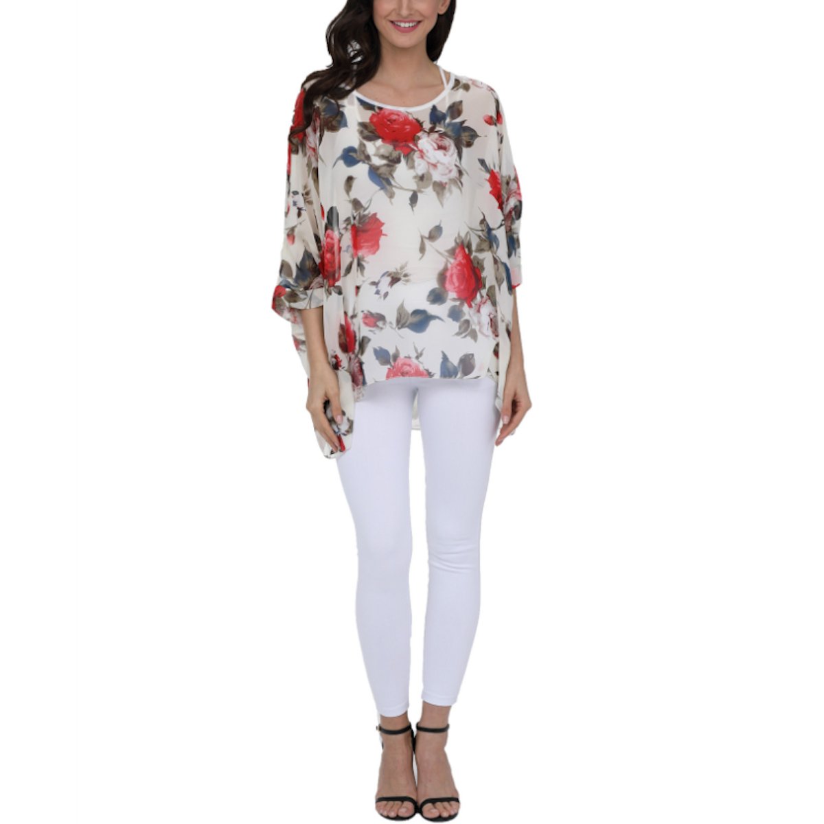 Womens Rose Floral Print Chiffon Top - Busy Bee Bazaar