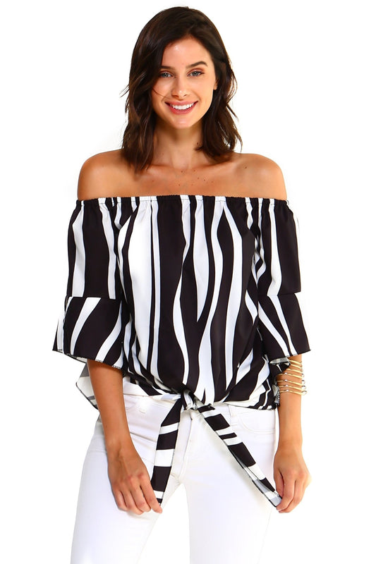 Women's Strapless Striped Bandage Blouse - Busy Bee Bazaar