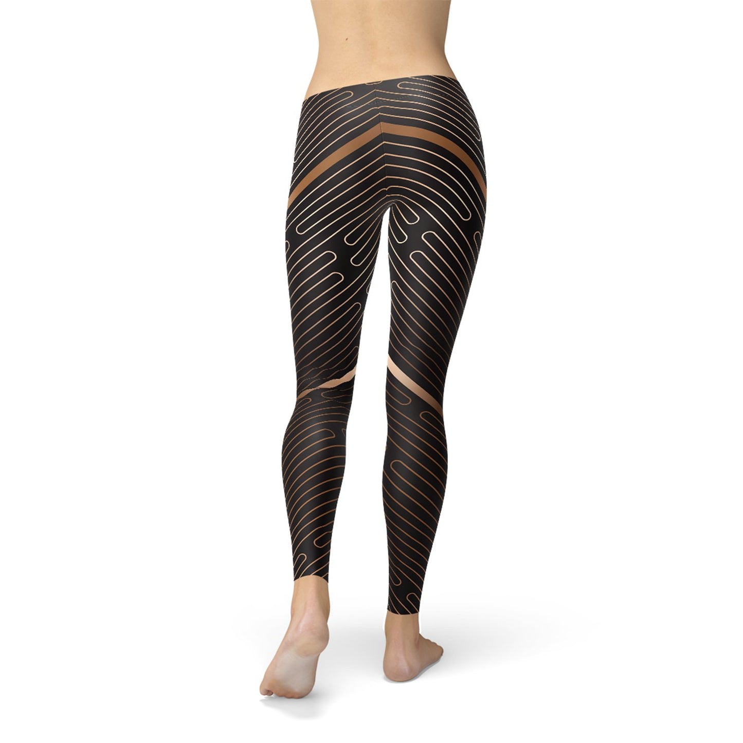 Womens Striped Lines Sports Brown Leggings - Busy Bee Bazaar