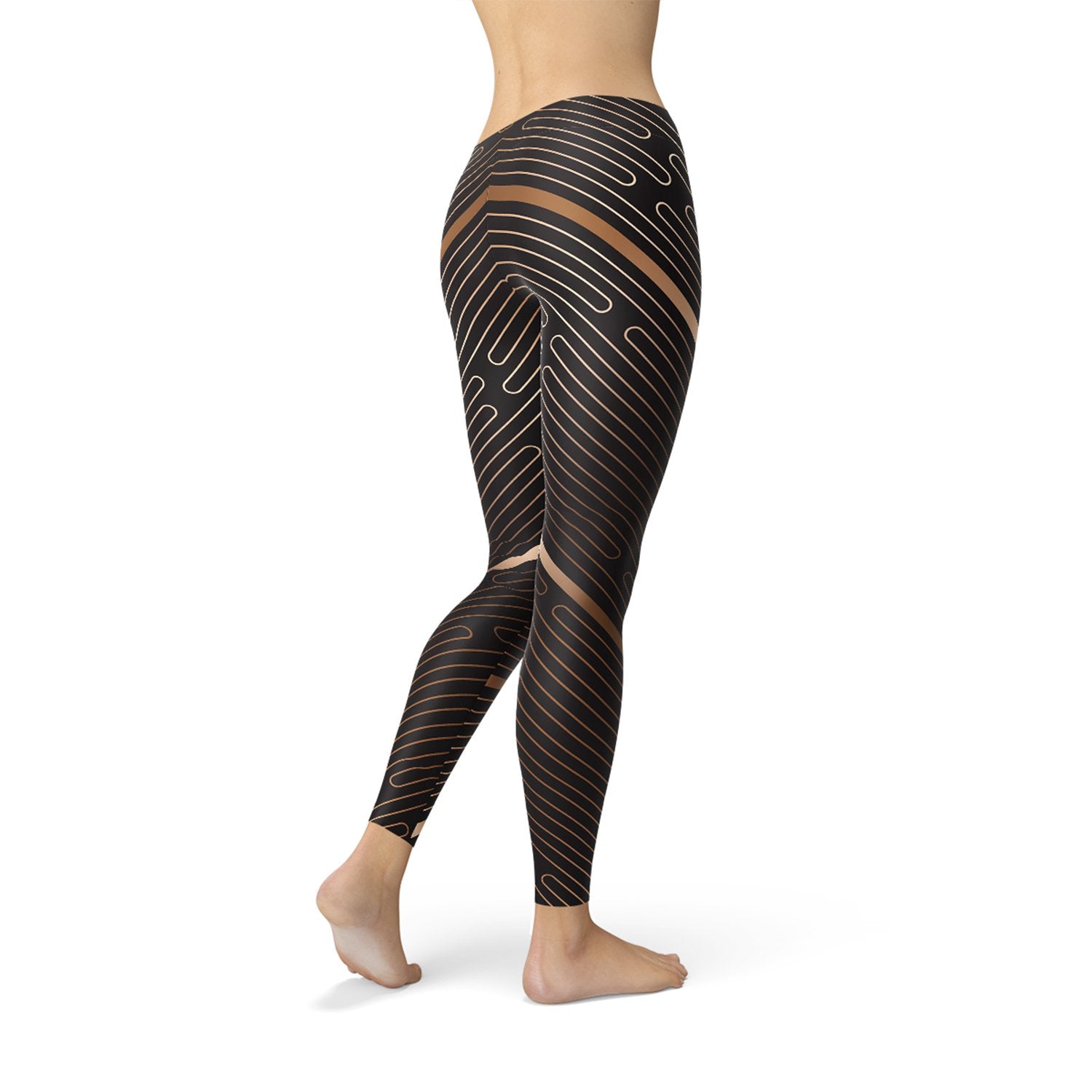 Womens Striped Lines Sports Brown Leggings - Busy Bee Bazaar