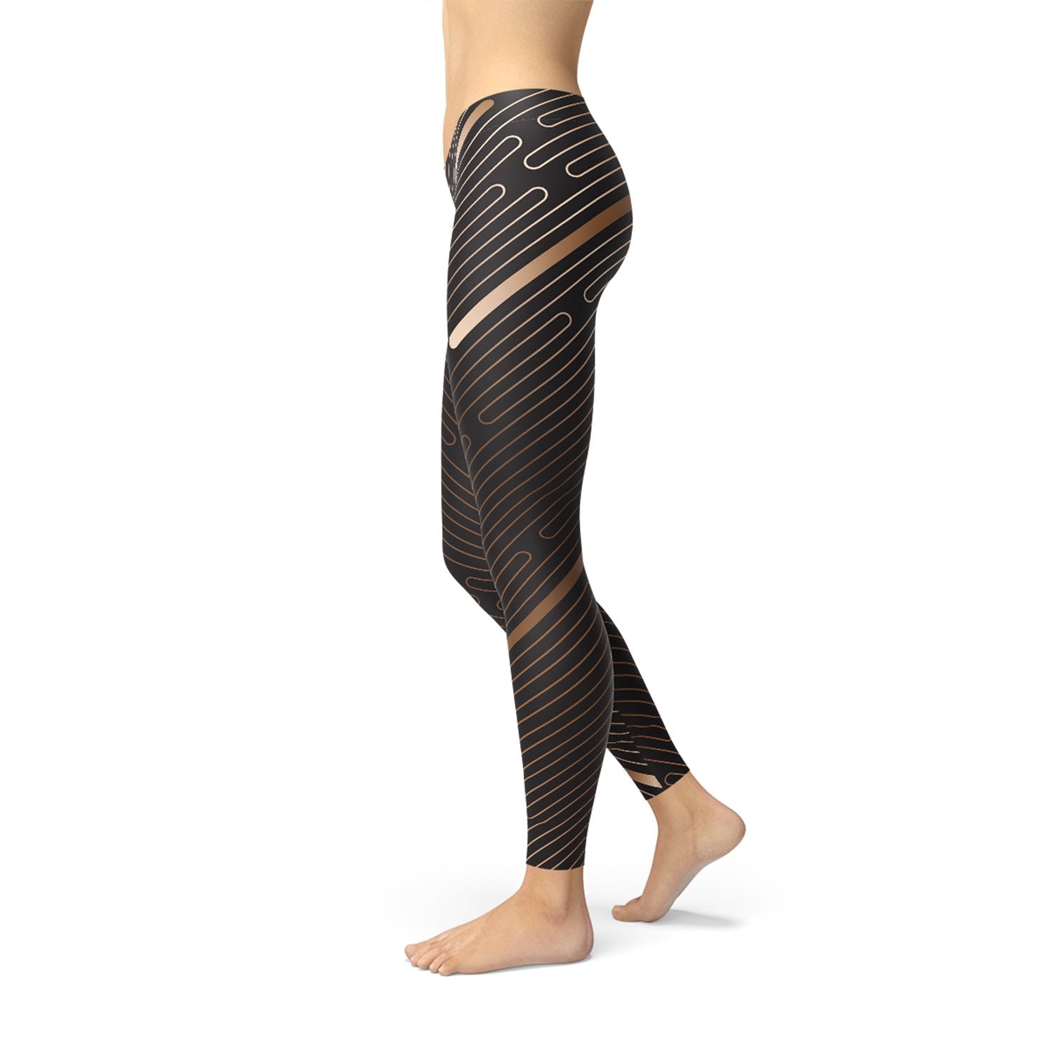 Womens Striped Lines Sports Brown Leggings - Busy Bee Bazaar