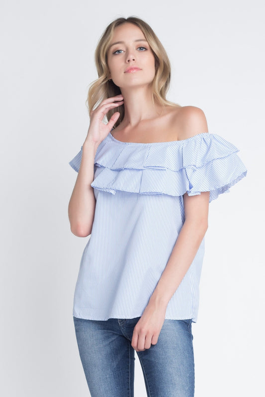 Women's Striped Off Shoulder Ruffle Stripe Blouse - Busy Bee Bazaar