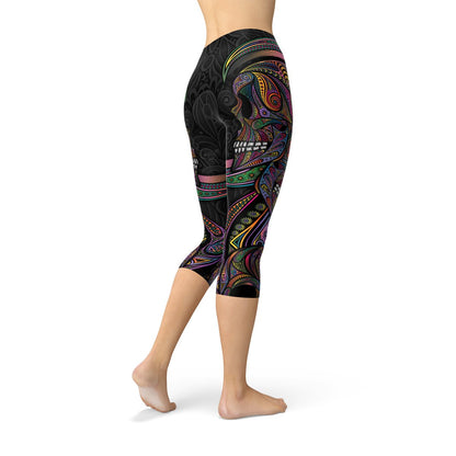 Womens Sugar Skull Capri Leggings - Busy Bee Bazaar