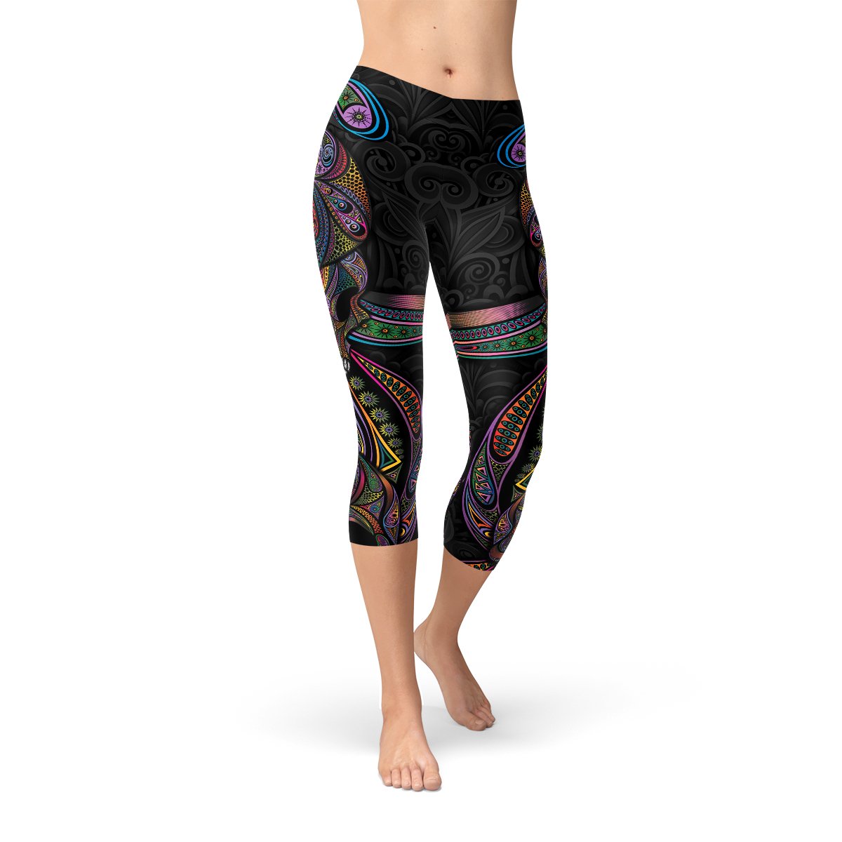 Womens Sugar Skull Capri Leggings - Busy Bee Bazaar