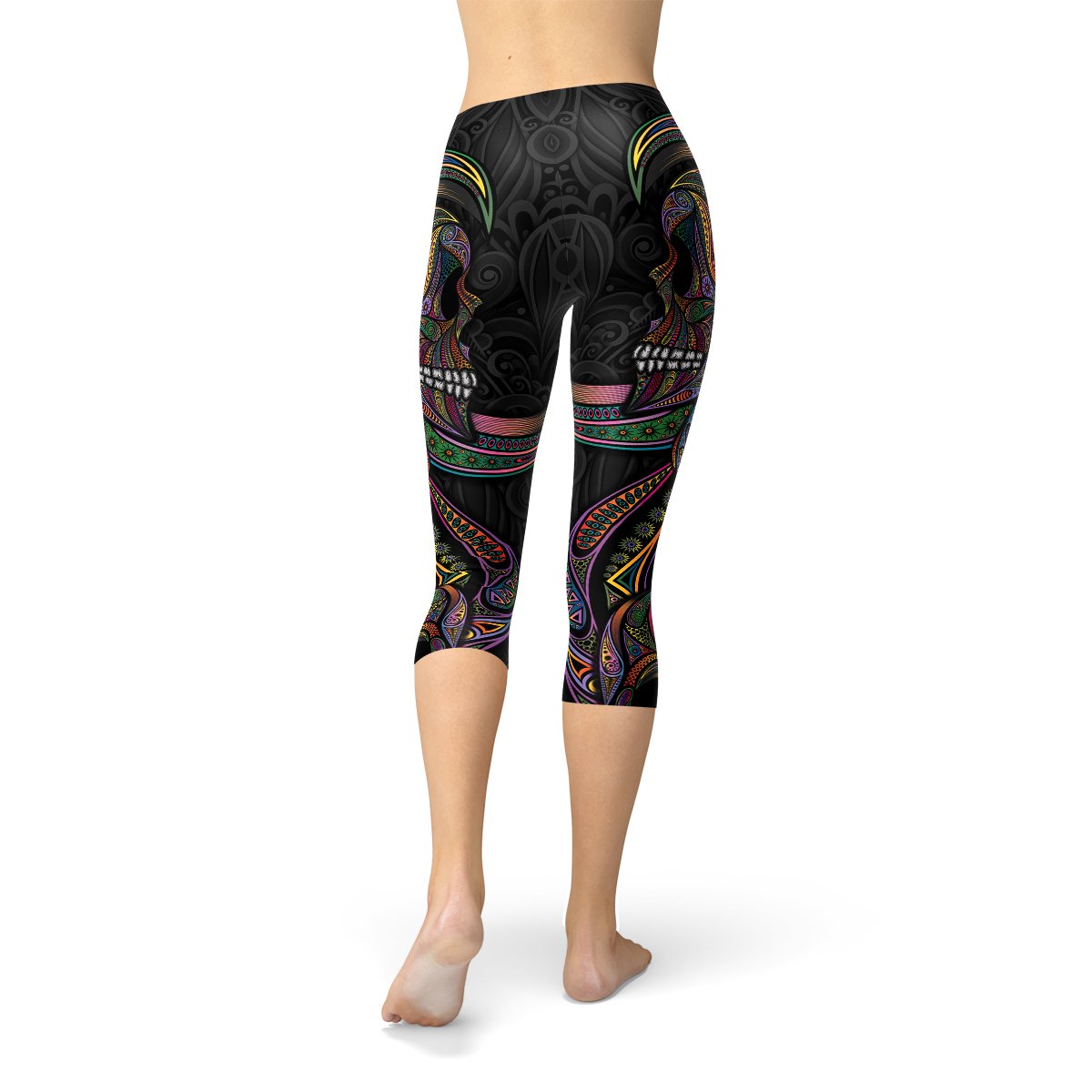 Womens Sugar Skull Capri Leggings - Busy Bee Bazaar